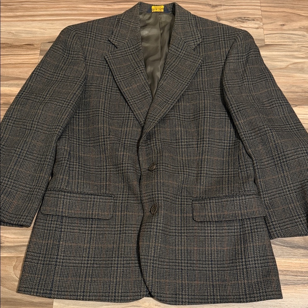 Brooks Brothers Mens Wool Silk Lined Gray Plaid Blazer 42R Office Business